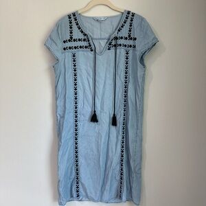 DownEast Light Blue Dress with Black Embroidery